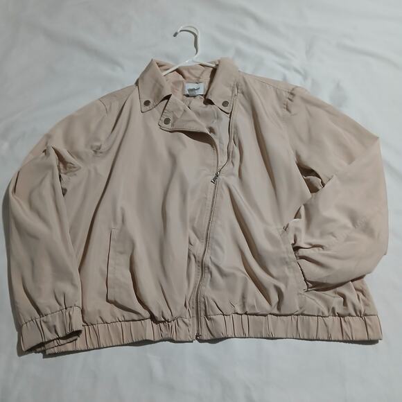 Nine West XXL Moto Jacket Elastic Hem Cream Windbreaker Lightweight Full-Zip - Picture 4 of 11